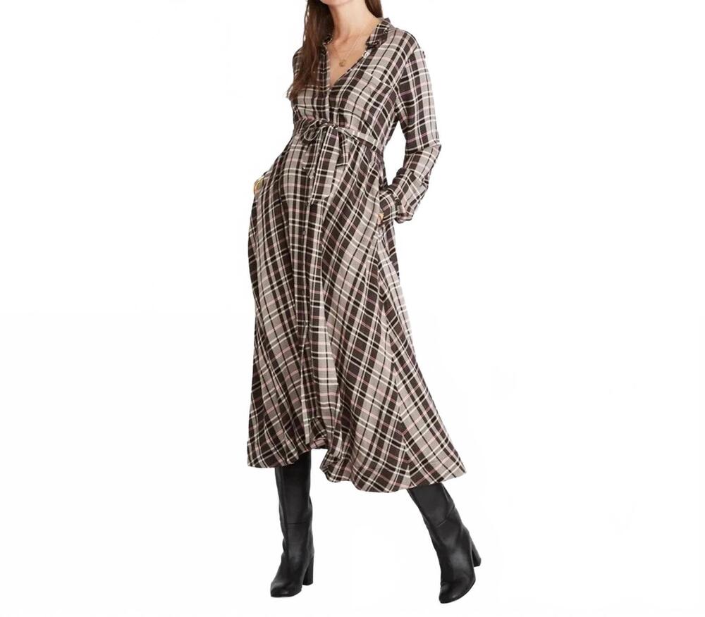 NEW HATCH women’s the alyssa long sleeve dress in black plaid